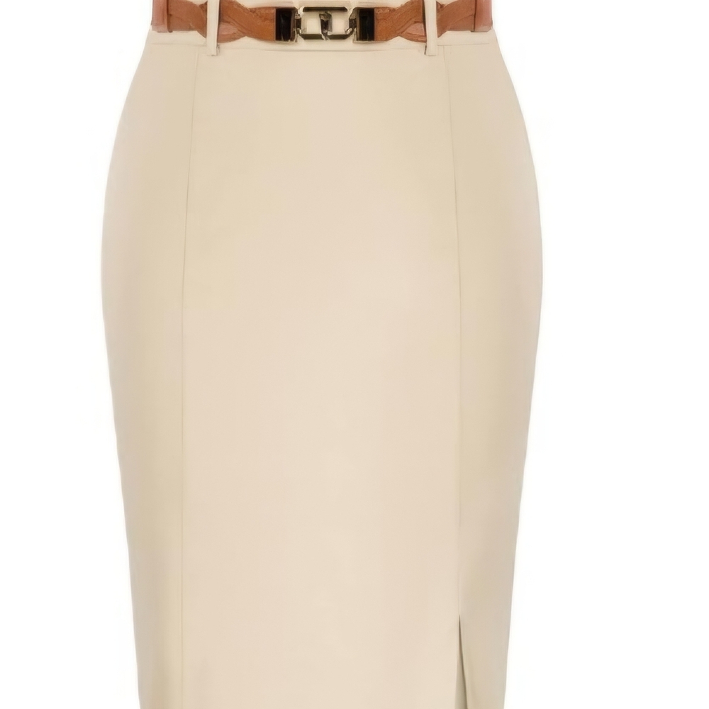 Kate Kasin Elegant Bodycon Cream Pencil Skirt, Without Belt, Cream, XXL